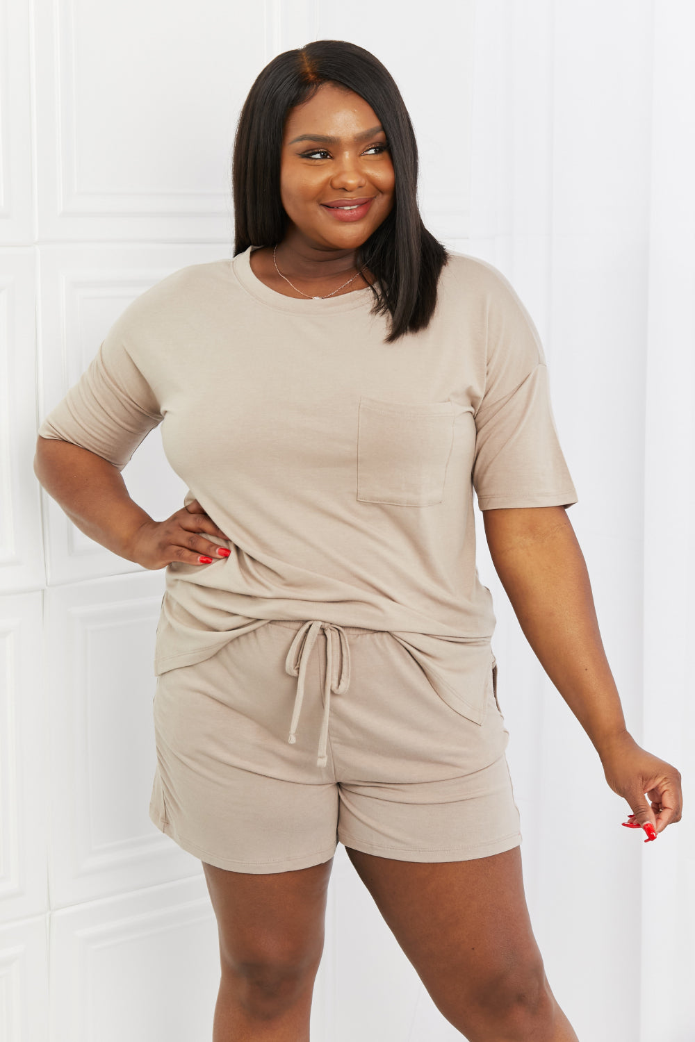 Zenana Lazy Days Full Size Loose Fit Shirt and Shorts Set