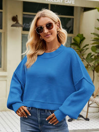 Round Neck Dropped Shoulder Sweater