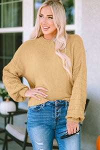 Round Neck Dropped Shoulder Waffle-Knit Sweater