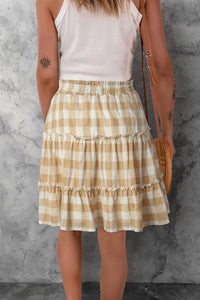 Plaid Tassel Tie Frill Trim Skirt