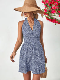 Ditsy Floral Halter Neck Ruffle Hem Dress