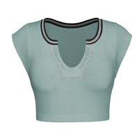 Notched Neck Cap Sleeve Cropped Tee