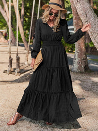 Smocked Waist V-Neck Maxi Dress