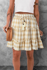 Plaid Tassel Tie Frill Trim Skirt