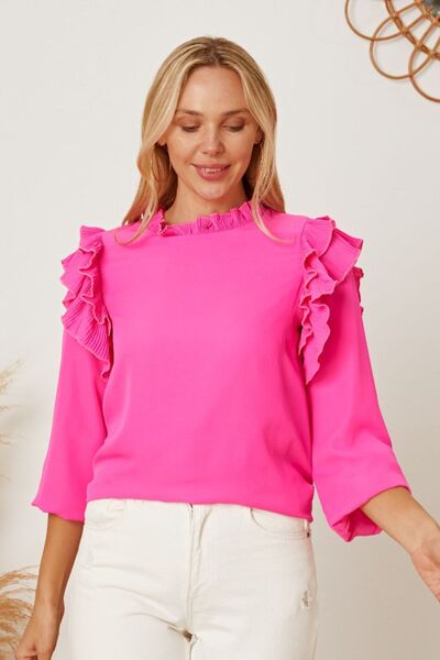 Frill Ruffled Three-Quarter Sleeve Blouse