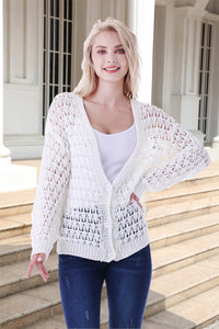 Openwork Buttoned Long Sleeve Cardigan