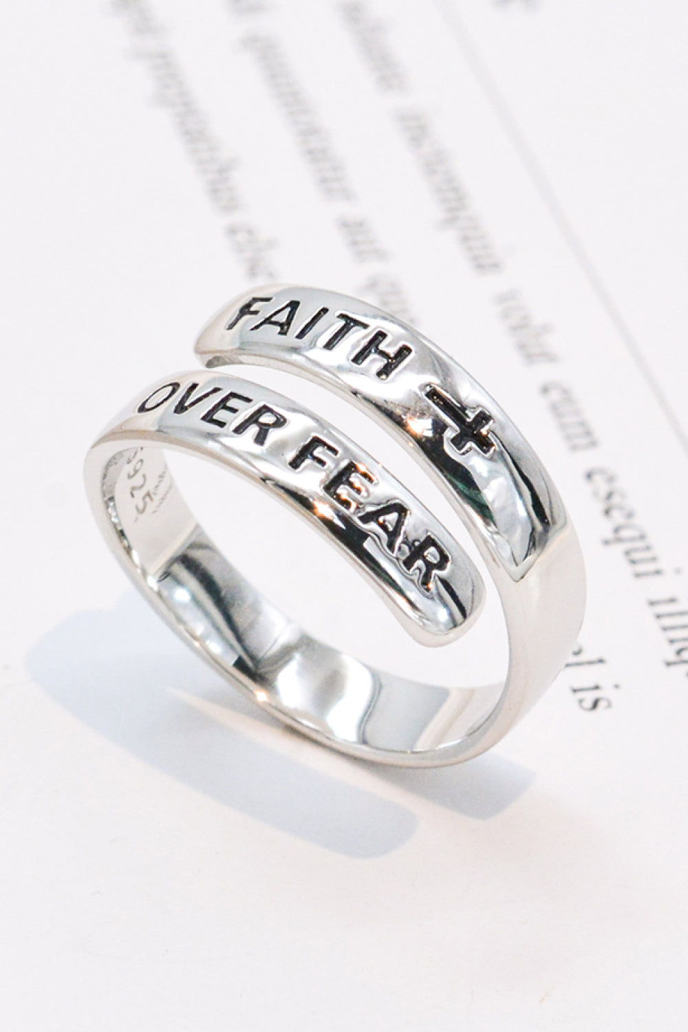 925 Sterling Silver FAITH OVER FEAR Bypass Ring