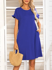 Round Neck Flounce Sleeve Dress with Pockets