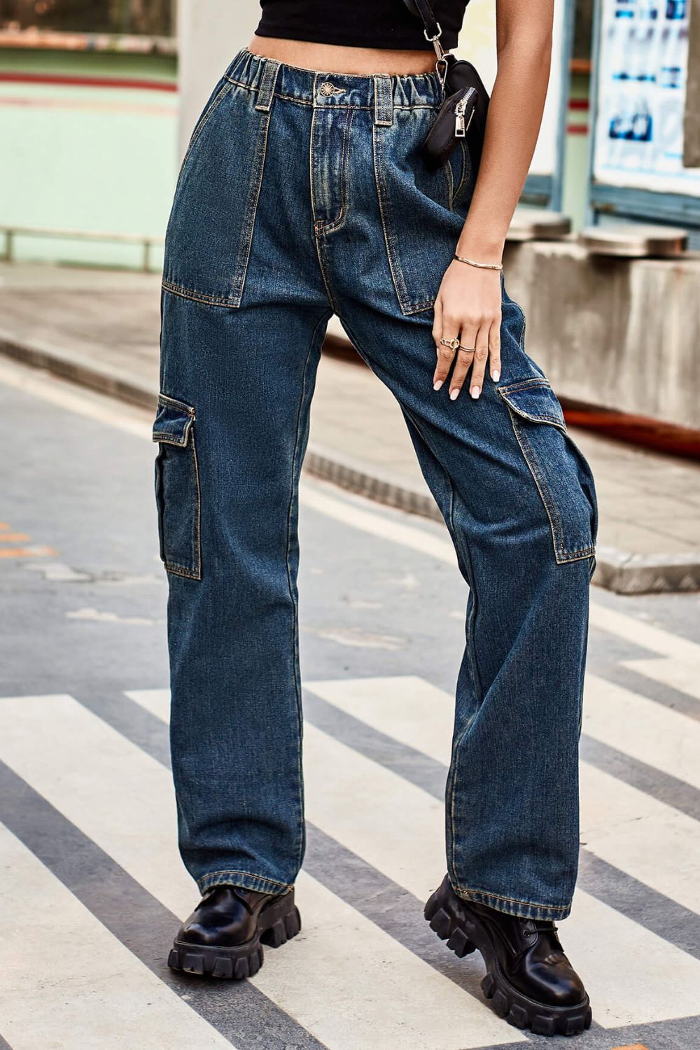 Long Straight Leg Jeans with Pockets