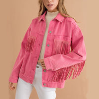 Fringe Detail Dropped Shoulder Denim Jacket