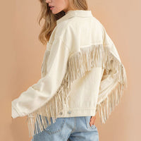 Fringe Detail Dropped Shoulder Denim Jacket