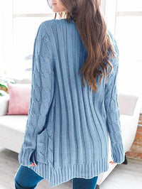 Cable-Knit Buttoned Cardigan with Pockets